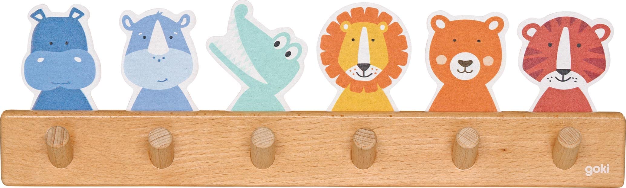 goki Holz-Garderobe Tierfreunde mit 6 Haken – Kindergarderobe 40 x 12 cm