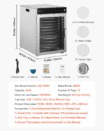 VEVOR Dörrgerät 12 Edelstahlschalen 800 W – Digitaler Dörrautomat mit Rotationssystem – Bild 3