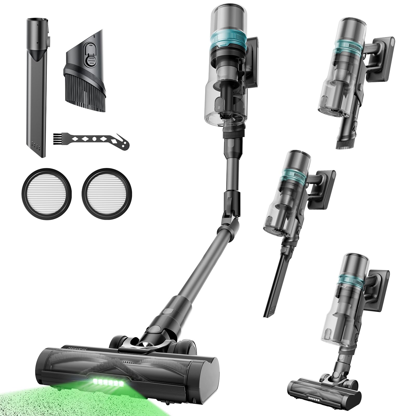 Proscenic P16 Akku Staubsauger Kabellos 550W 50000Pa – 65 Min Laufzeit mit GreenEye