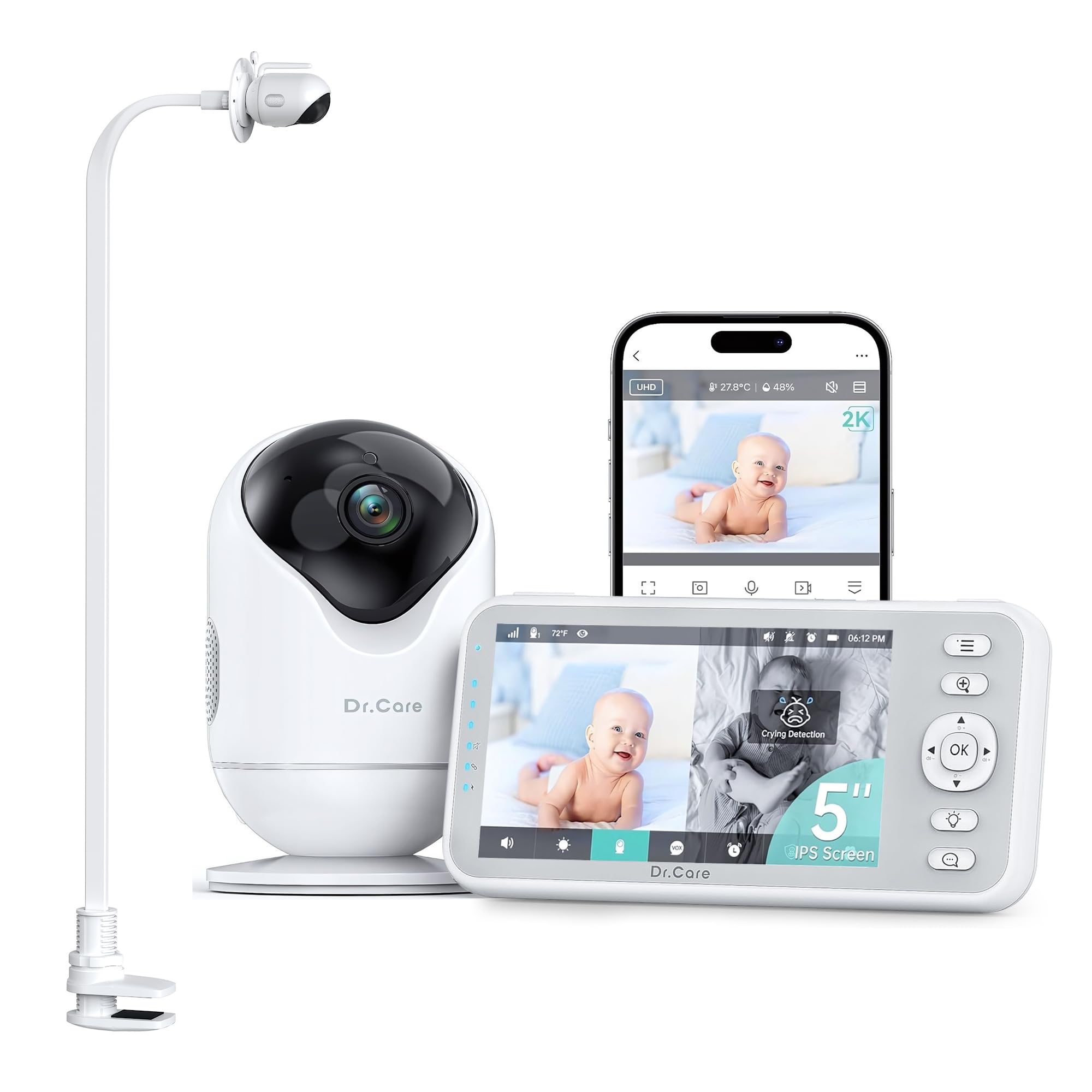 Dr.Care VistaView RB 2K WLAN Babyphone – 5″ Monitor mit intelligenter Personenverfolgung & HD Nachtsicht