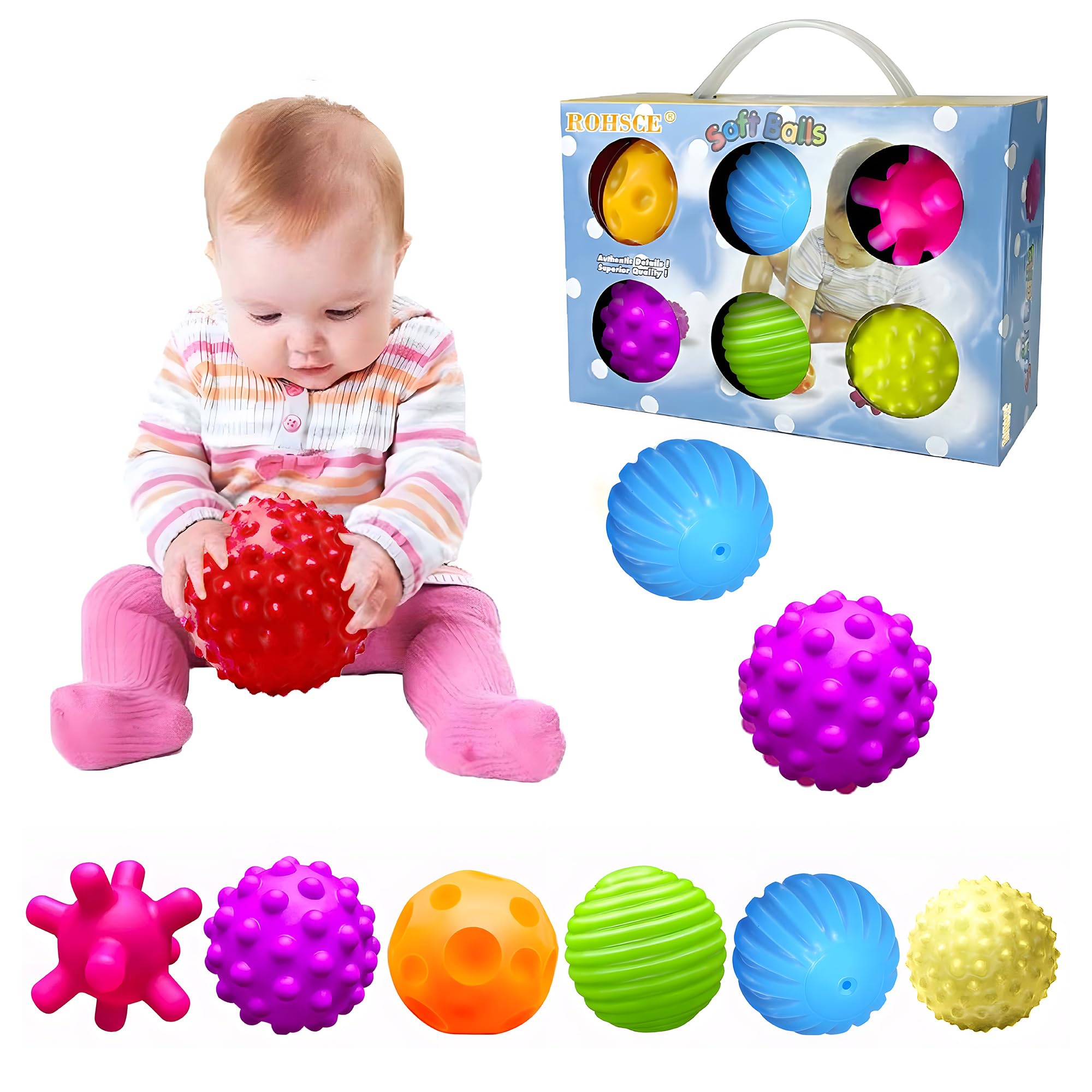 ROHSCE 6er Set Babys Sensorbälle mit Strukturen – Motorische Entwicklung & Taktile Stimulation