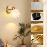 Lightess Wandleuchte Gold mit Dimmschalter – Verstellbar 350° E27 Vintage Leinenschirm – Bild 4