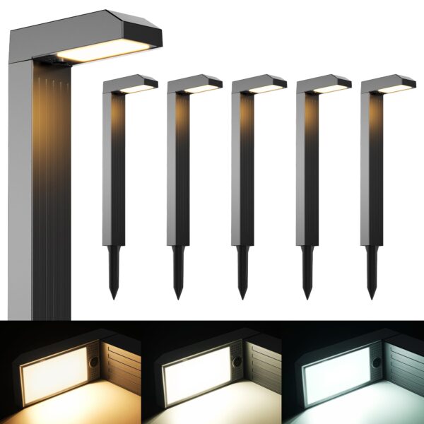 iseeway 6er-Set Solar-Wegeleuchten mit 3 Lichtfarben – 20 LEDs, IP65, bis 22h Leuchtdauer