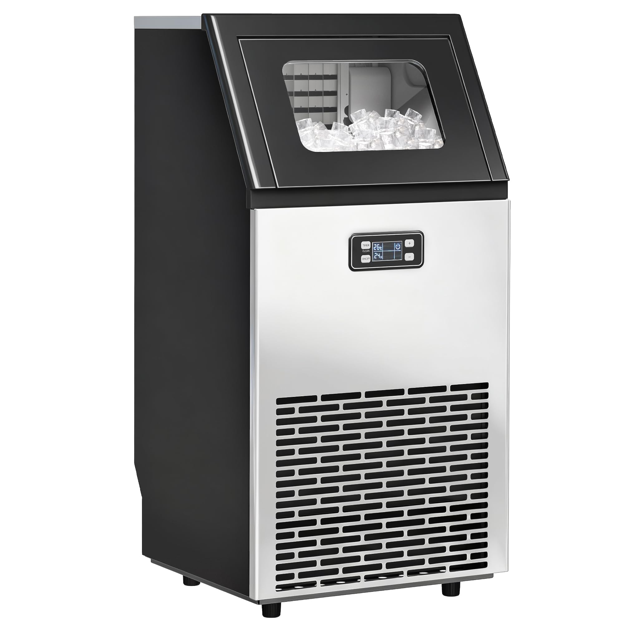 HOMCOM Kommerzielle Eiswürfelmaschine 45 kg/24H – LCD-Display & Selbstreinigung für Bar & Café