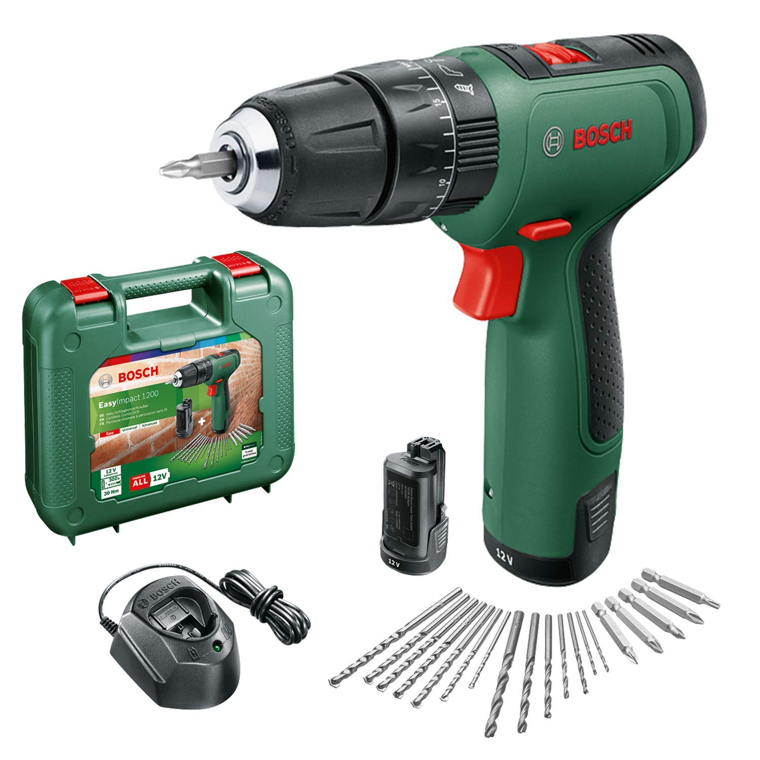 Bosch EasyImpact 1200 Akku Bohrschrauber – 12V Set mit 2 Akkus & 19tlg. Zubehör