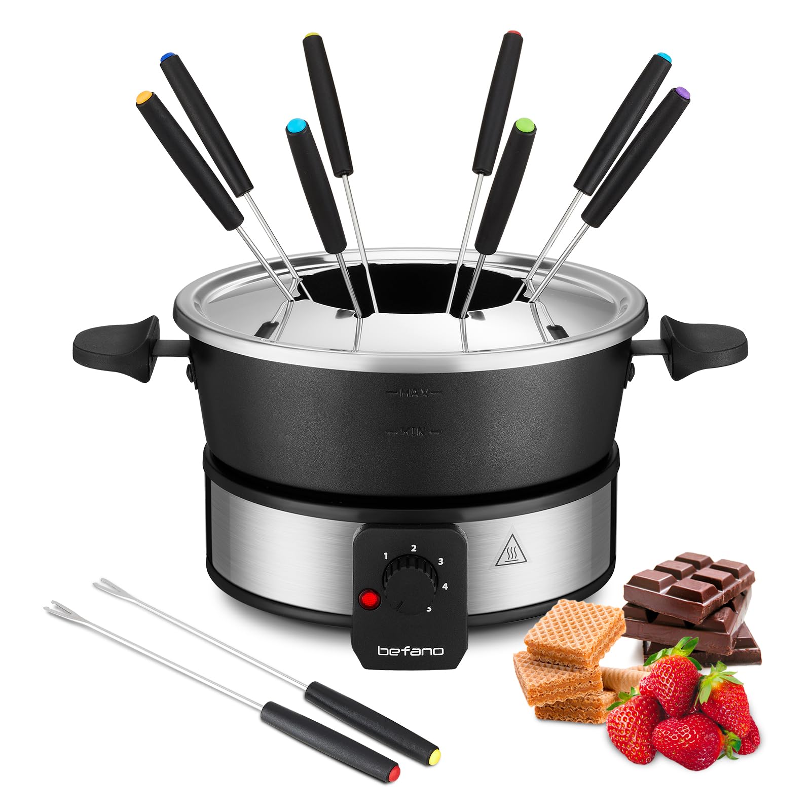 Befano Edelstahl-Fonduetopf 2L mit Temperaturkontrolle – Elektrisches Fondue-Set für 8 Personen