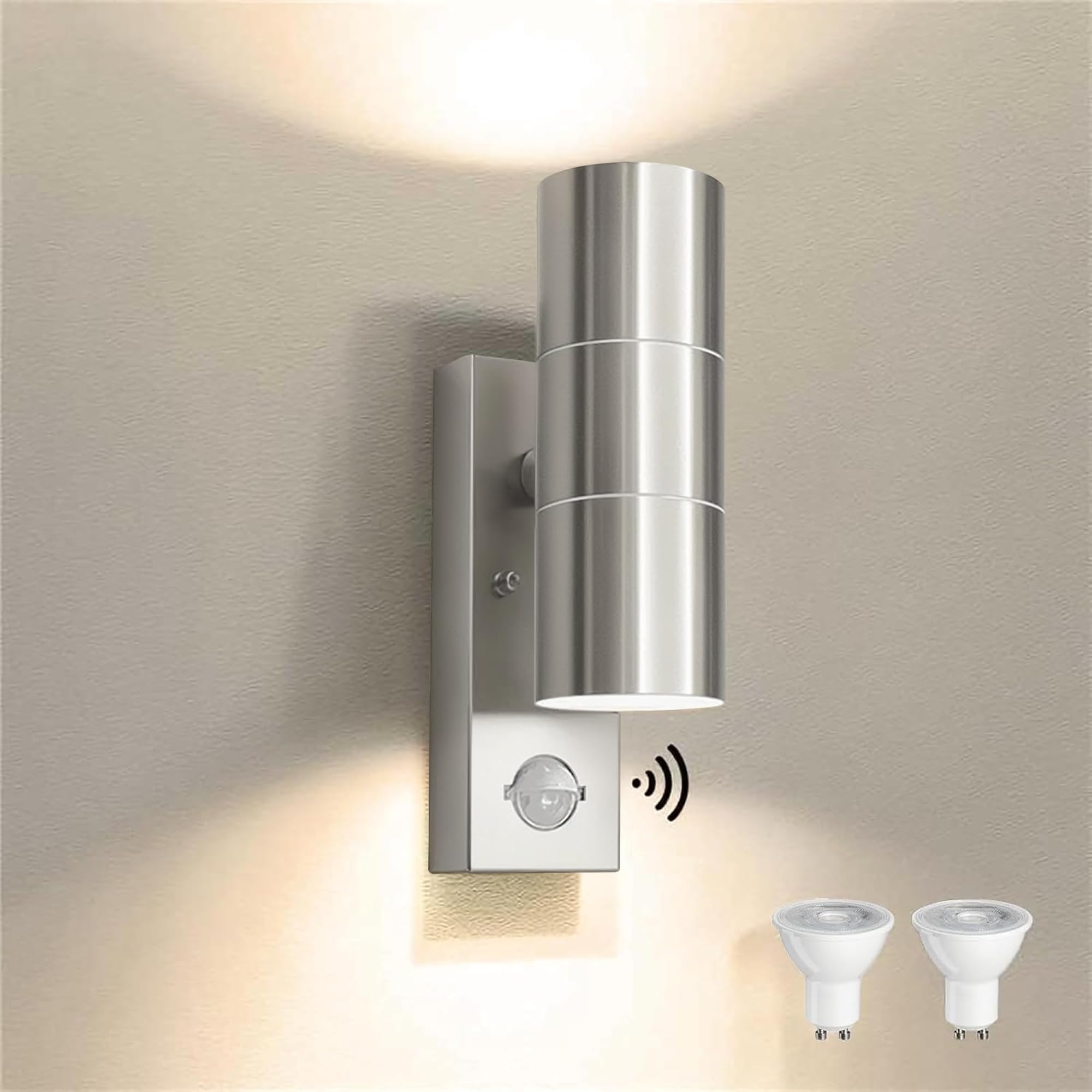 JNR Edelstahl Aussenlampe mit Bewegungsmelder – IP54 Wandleuchte 230V für Eingang & Garten