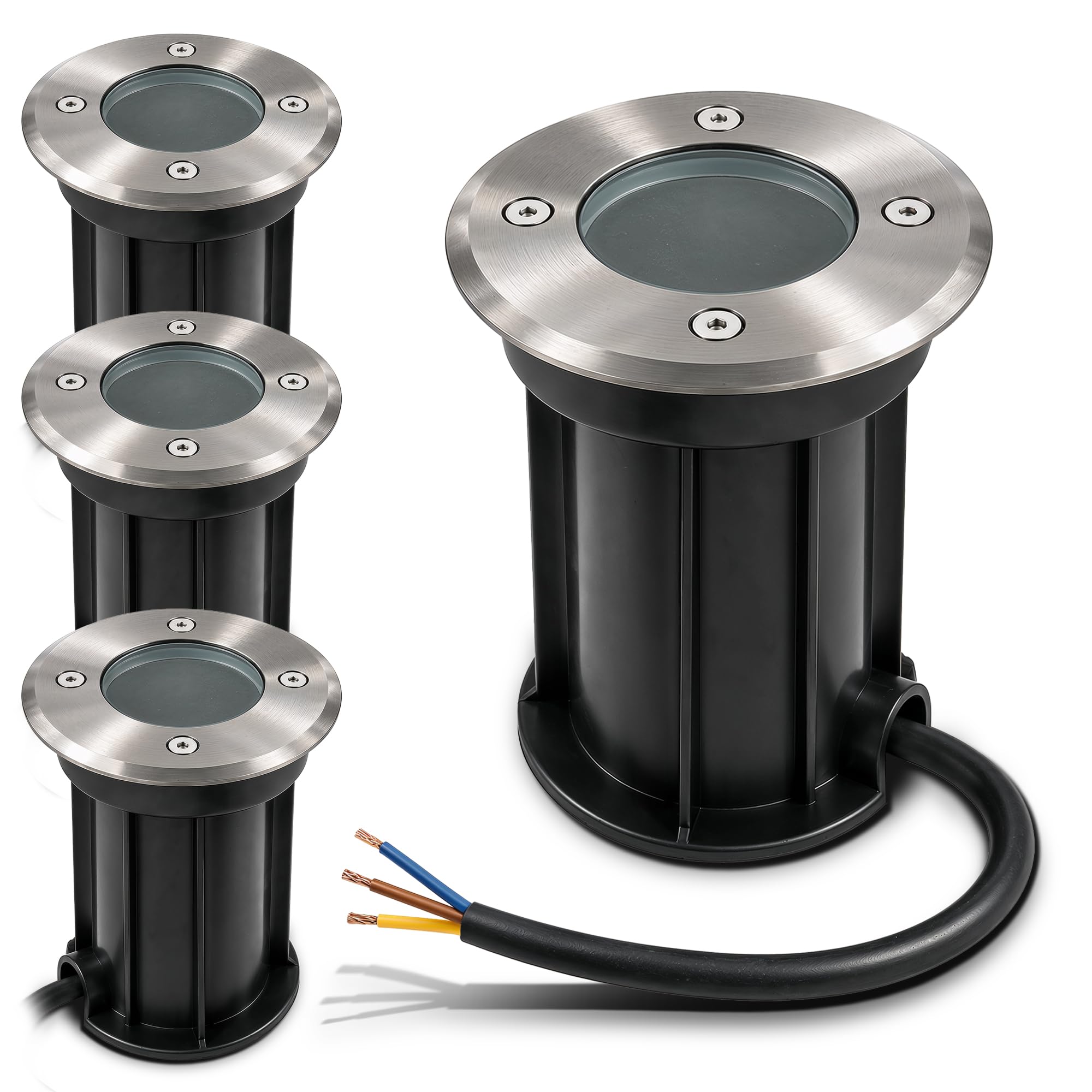 linovum BORU 4er Set Bodeneinbauleuchte rund GU10 IP67 – Befahrbar bis 500 kg