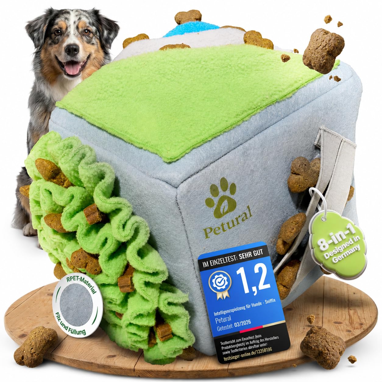 Petural Sniffix – 8-in-1 Schnüffelwürfel Intelligenzspielzeug für Hunde bis 25 kg
