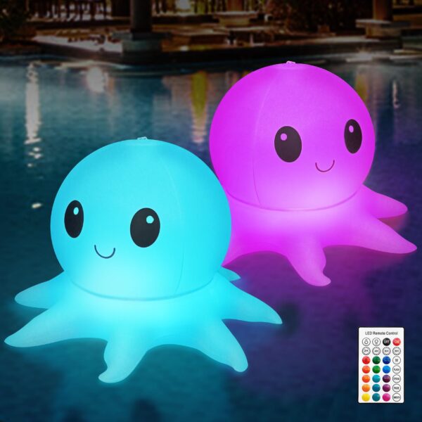 Qoolife Solar Pool Leuchte Oktopus – 16 WRGB Farben mit Fernbedienung & IP68 Wasserdicht, 2er Pack