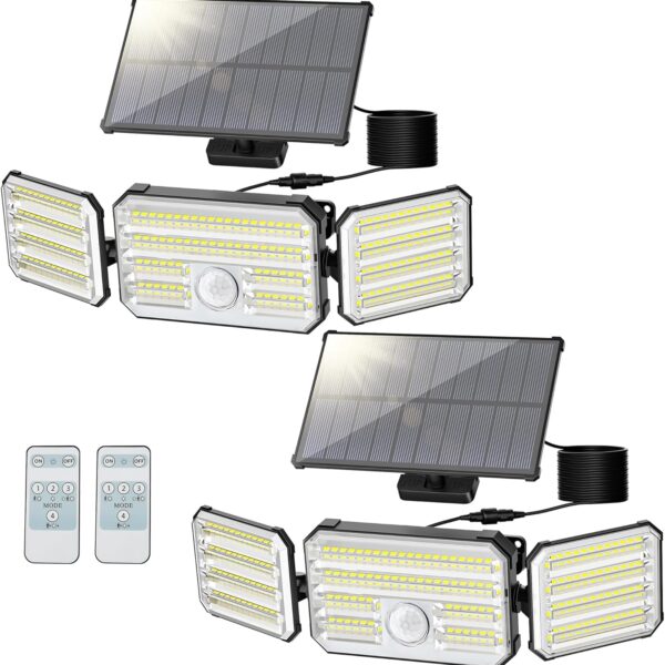 Possily 160 LED Solarlampe mit Bewegungsmelder & Alarmfunktion – IP67 Wandleuchte für Garten (2er Set)