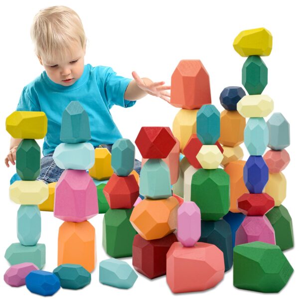 RunHero 39er Stapelsteine Holz – Montessori Balancierspielzeug für Kinder ab 3 Jahren