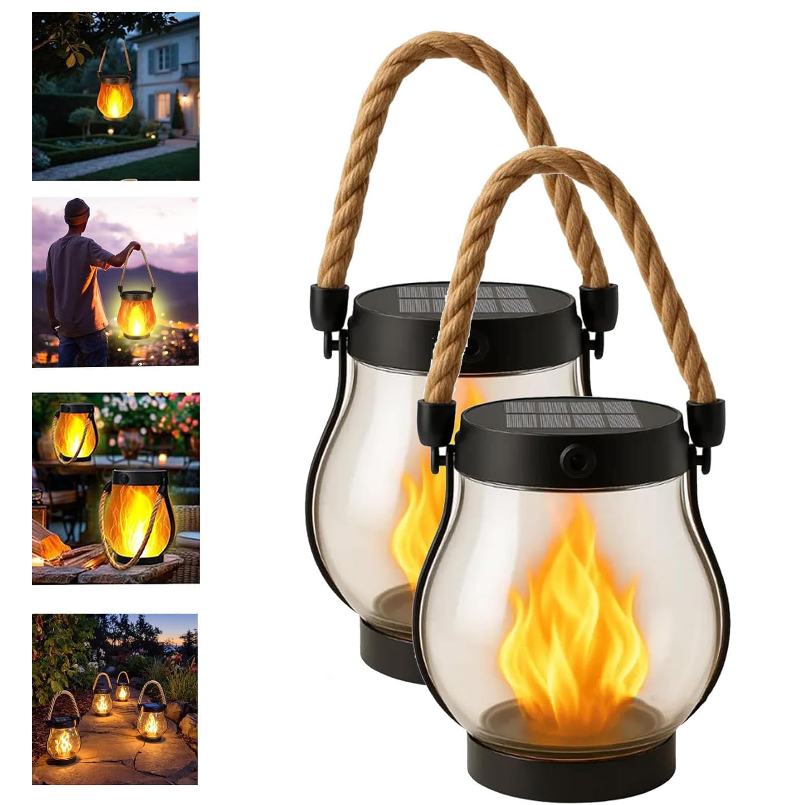 OKESYO Solar Laterne mit Flammeneffekt – 2er Set Campinglampe für Garten & Terrasse