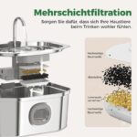 APAUK Katzenbrunnen Edelstahl 3.2L – Ultraleiser Trinkbrunnen mit LED & Filtration – Bild 4