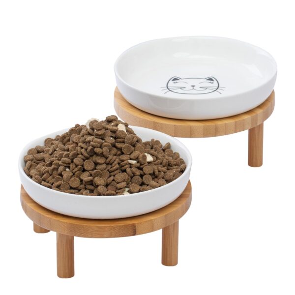 Lusifaco Keramik Katzennapf-Set erhöht mit Bambusständer – 2er Set für ergonomisches Fressen