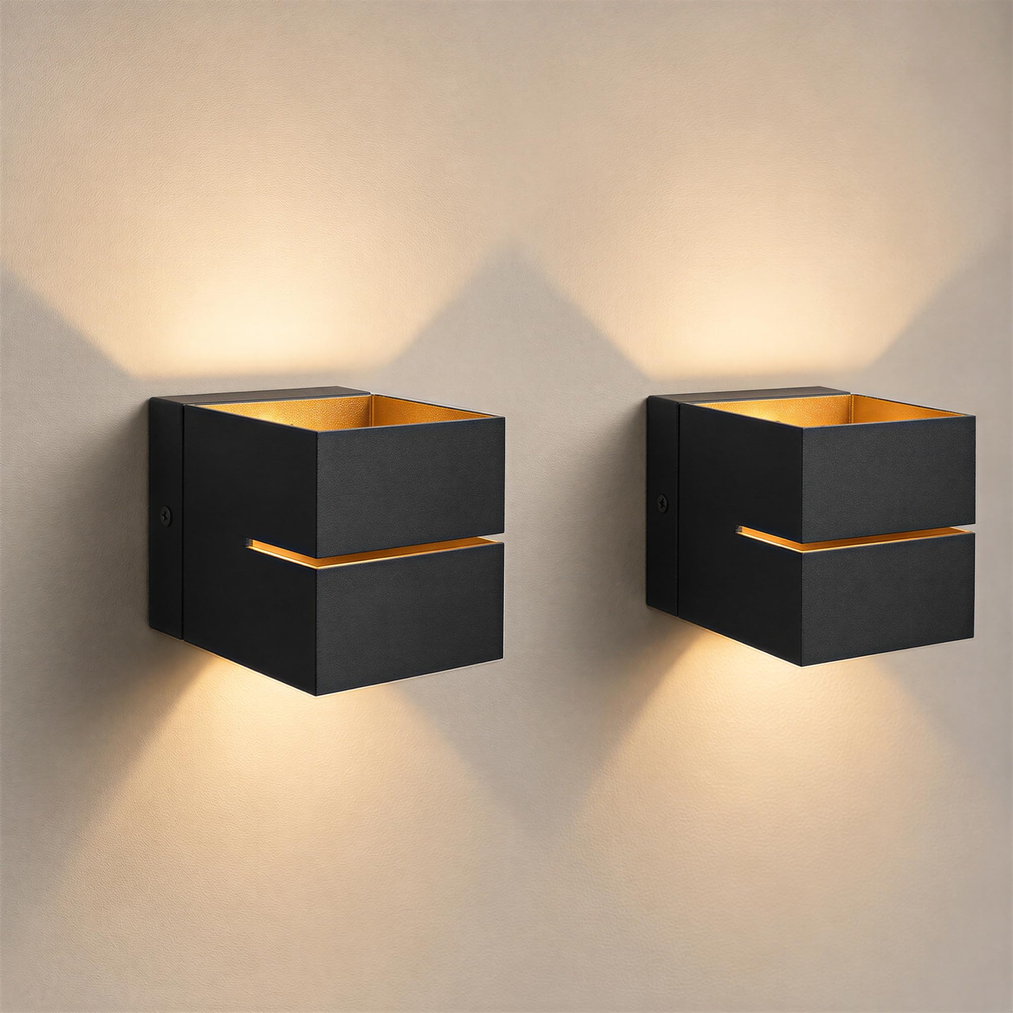 SSC-LUXon KOURA Wandleuchte 2er-Set – Up & Down Licht in Schwarz-Gold für Treppenhaus & Flur