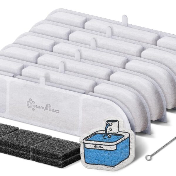 DownyPaws Katzenbrunnen Filter 6er Set – Ersatzfilter für DPWFP6 mit Reinigungszubehör