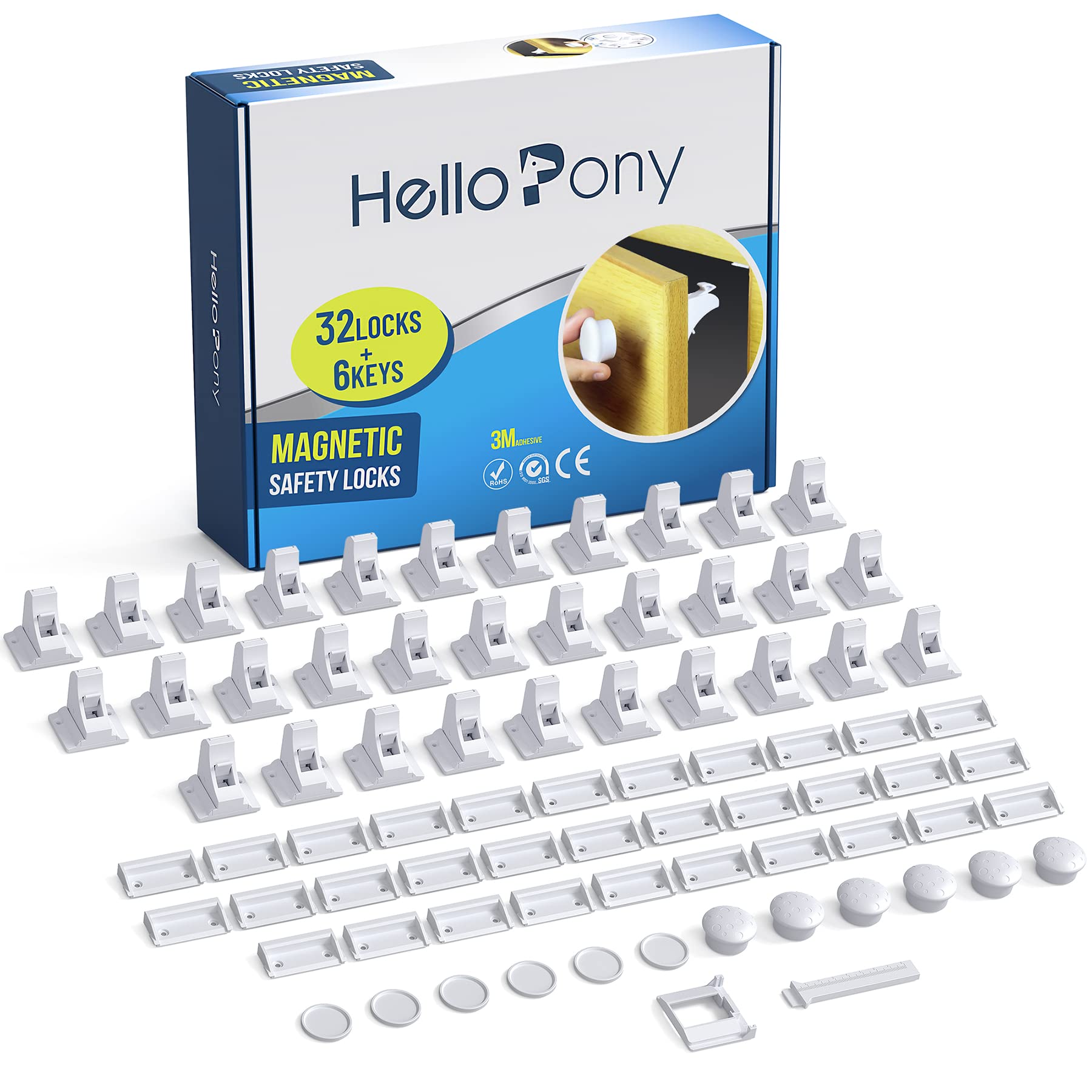 HELLOPONY Magnetische Schrankschlösser 32er Set – Babysicherung ohne Bohren für Schränke