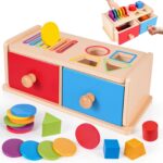 LHBuno Montessori Holzspielzeug ab 1 Jahr – 2in1 Farb- & Formensortierspiel