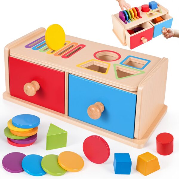 LHBuno Montessori Holzspielzeug ab 1 Jahr – 2in1 Farb- & Formensortierspiel