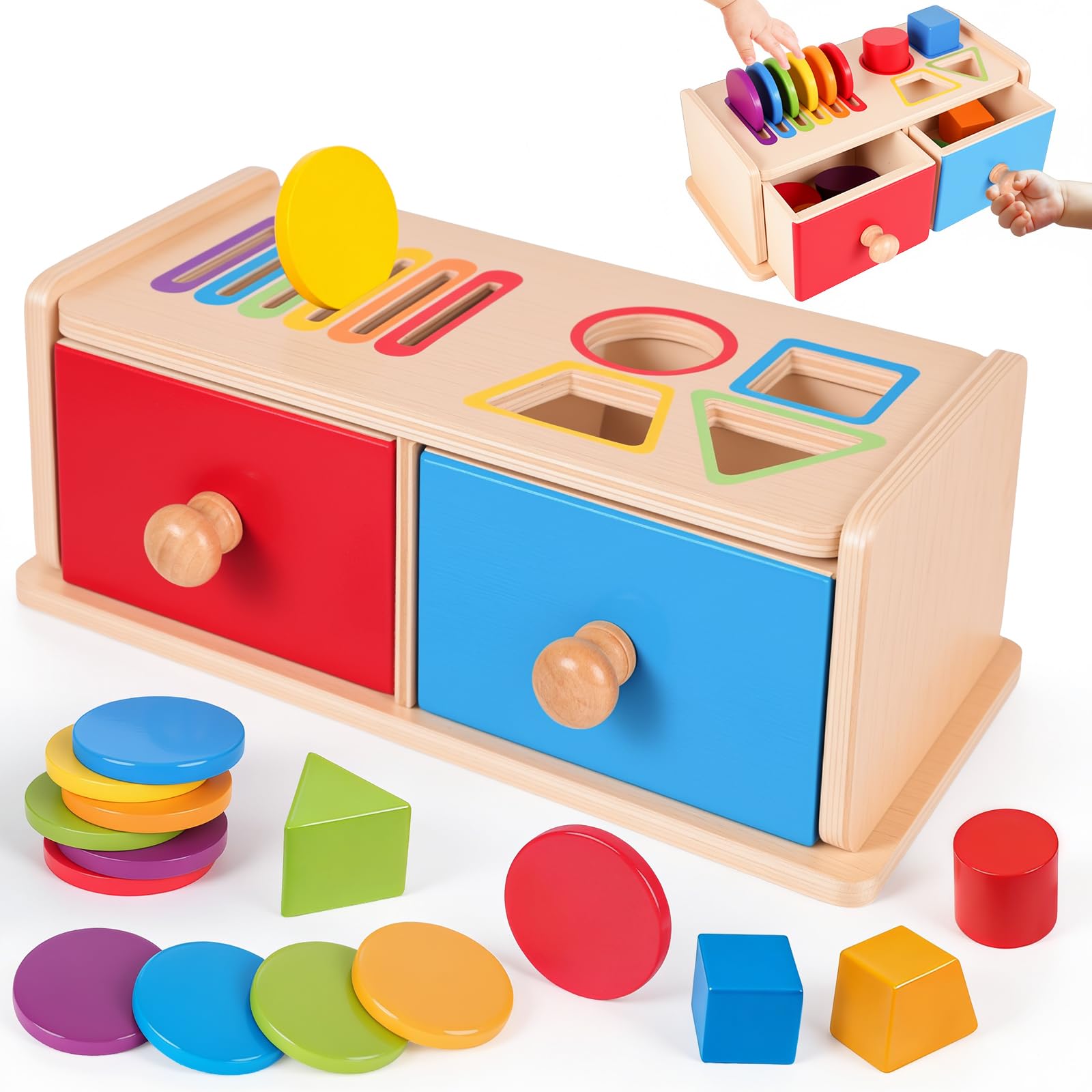 LHBuno Montessori Holzspielzeug ab 1 Jahr – 2in1 Farb- & Formensortierspiel
