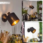 HOFSTEIN Wandleuchte Alsen – Retro Wandlampe Schwarz/Gold mit Stoffschirm & Schalter – Bild 2