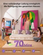 Ivormentico Akku Staubsauger kabellos 68 kPa – 70 Min Laufzeit, Doppeltank für Haushalte – Bild 3