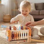 HYAKIDS Montessori Holzspielzeug 6 in 1 – Motorikspielzeug mit Hammerspiel & Xylophon – Bild 2