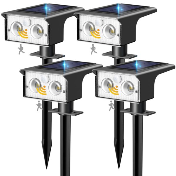 btfarm 4er Set Solar-Strahler mit Bewegungsmelder – 3 Modi & IP65 Wasserdicht für Garten