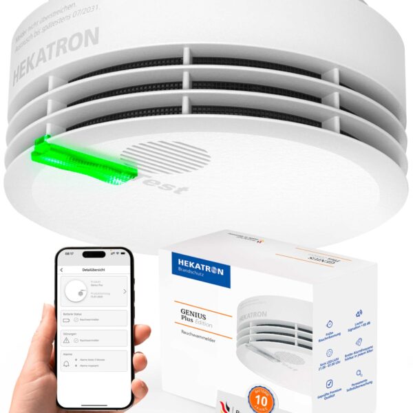 Hekatron Genius Plus Rauchmelder – 10 Jahre Batterie, App-gesteuert, Testsieger