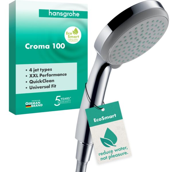 hansgrohe Croma 100 Duschkopf mit 4 Strahlarten – Premium Handbrause mit QuickClean