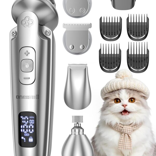 Oneisall 4-in-1 Tierhaarschermaschine – Leise Hundeschermaschine mit LCD & 120min Akku