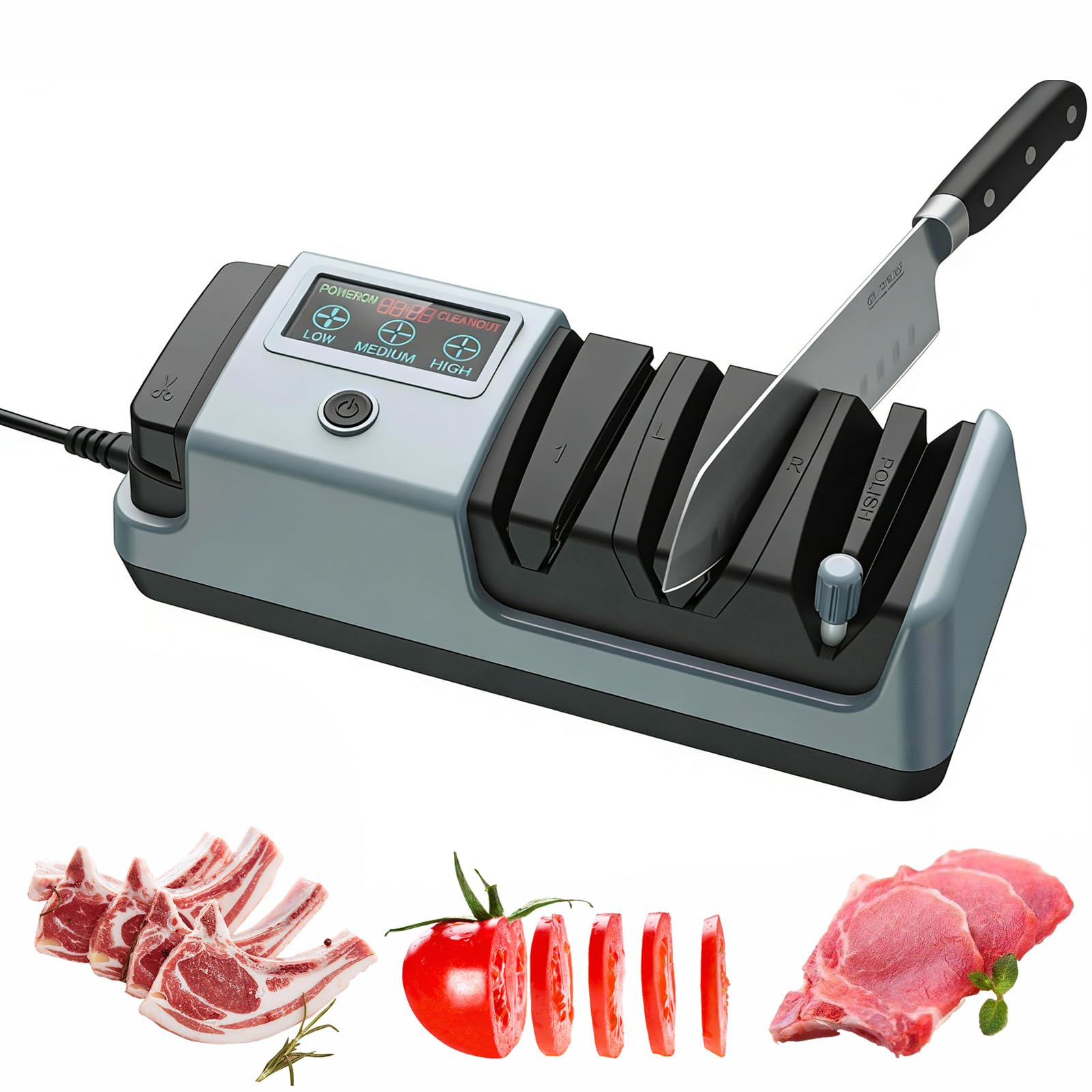 iFCOW Elektrischer Messerschärfer 5in1 mit LCD – Professionelle Schärfe für alle Messertypen
