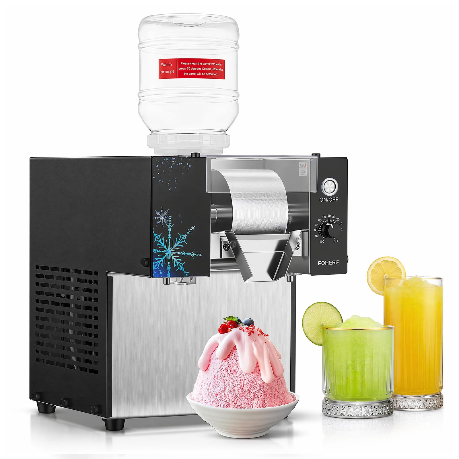FOHERE Gewerbliche Schnee-Eismaschine 80kg/24h – Bingsu-Maker mit Selbstreinigung