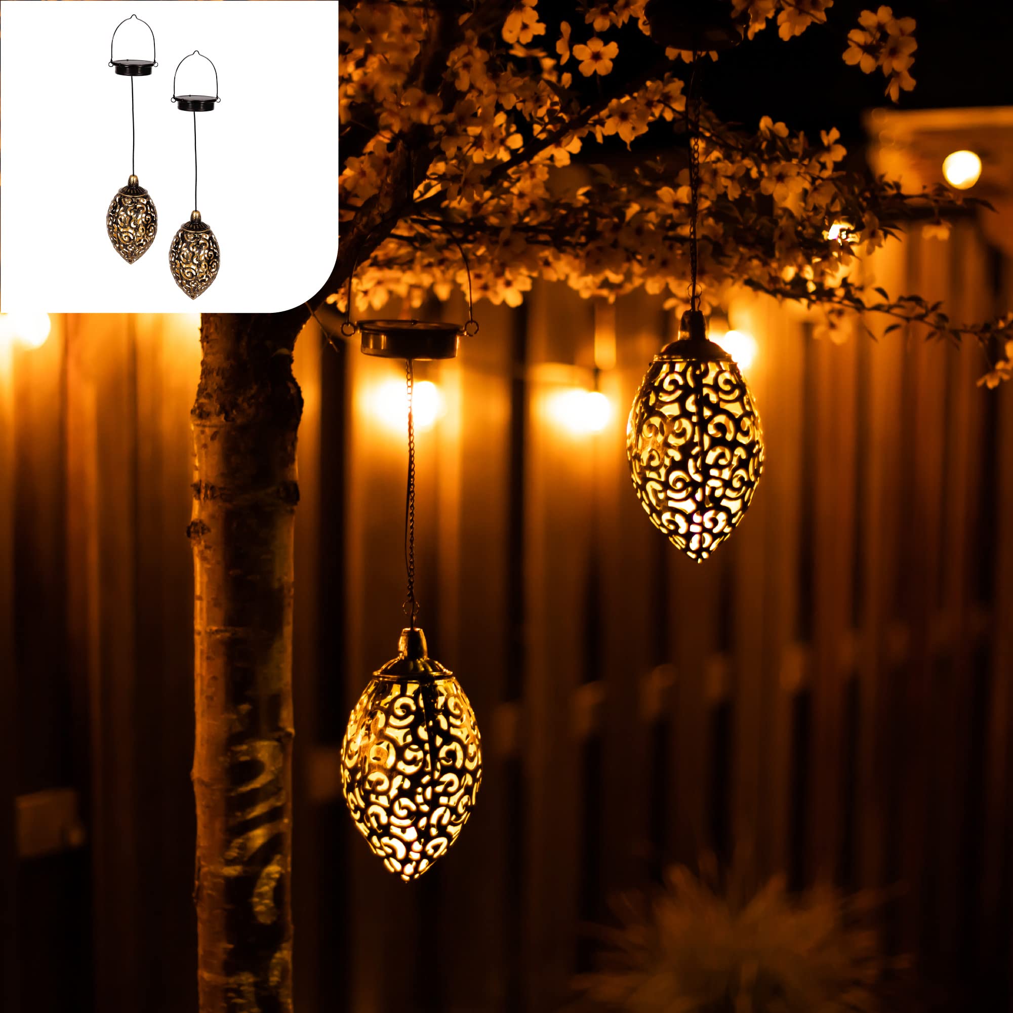 Gadgy Solar Orientalische Hängelaternen 2er Set – Marokkanische Solarleuchten für Garten