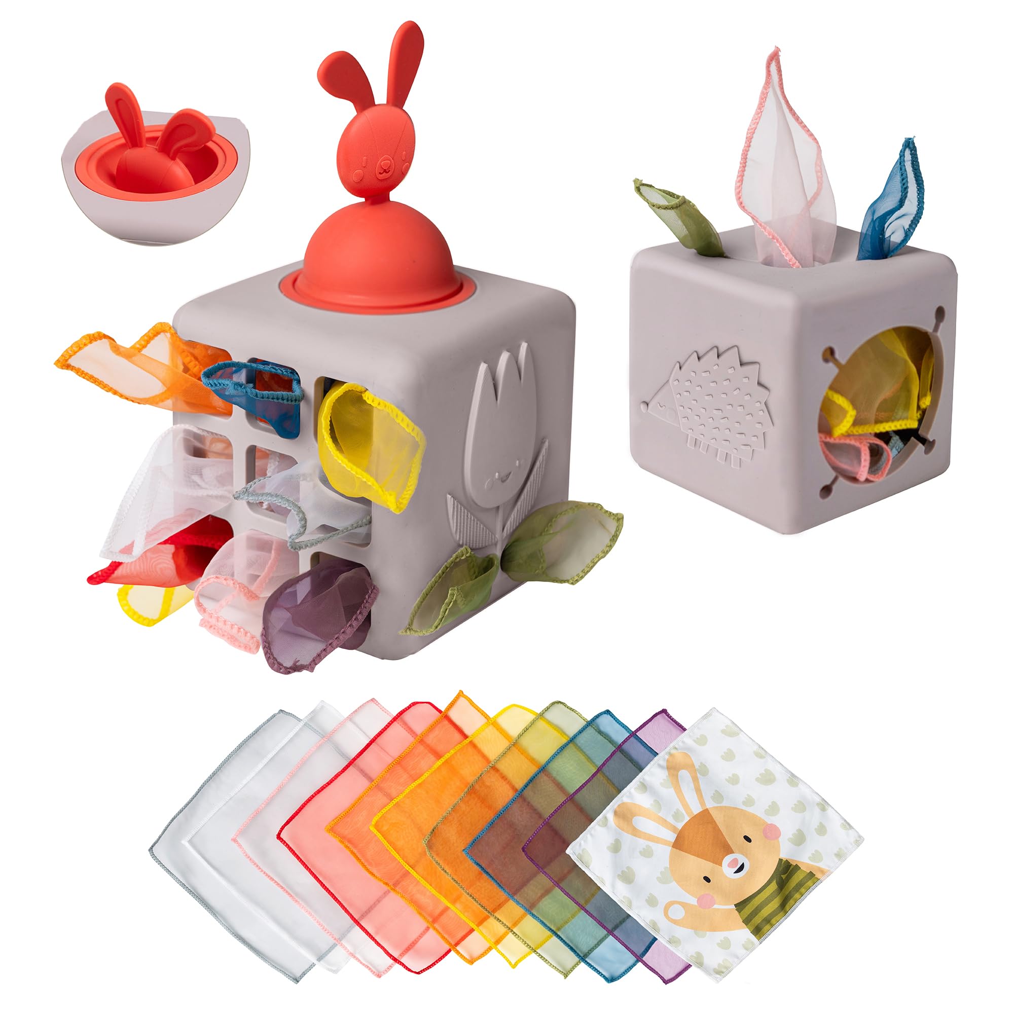 Taf Toys Pop-up-Tücherbox – Motorik-Spielwürfel mit 10 Tüchern für Babys ab 12 Monaten