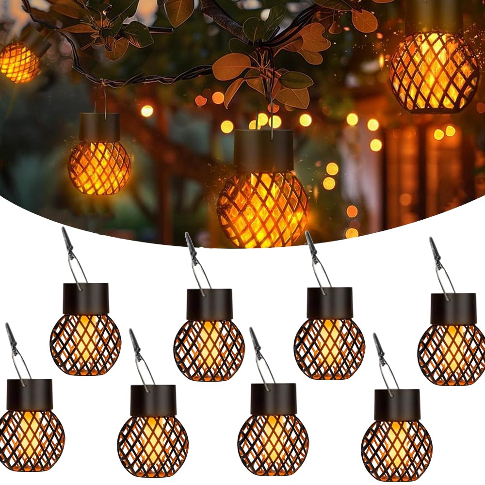 8er Set Solar-Hängeleuchten mit Clip – Automatische LED-Gartenlampen für Aussen