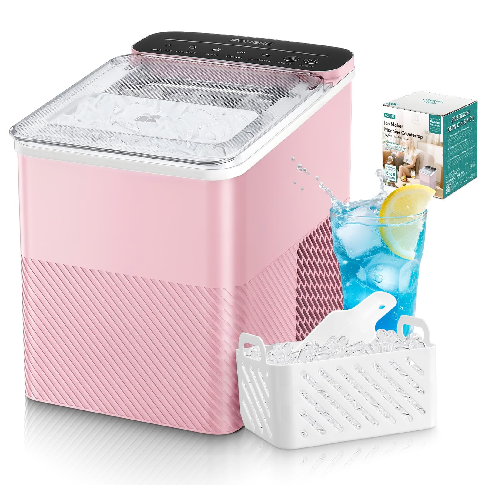 FOHERE Eiswürfelmaschine Klein – 14 kg/24h, 2 Grössenwahl, Selbstreinigung für Küche & Bar