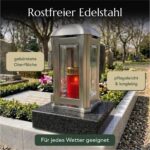 Grablampe Venezia Edelstahl mit Granitsockel – Kristallglas & Magnetverschluss 13×13×24 cm – Bild 4