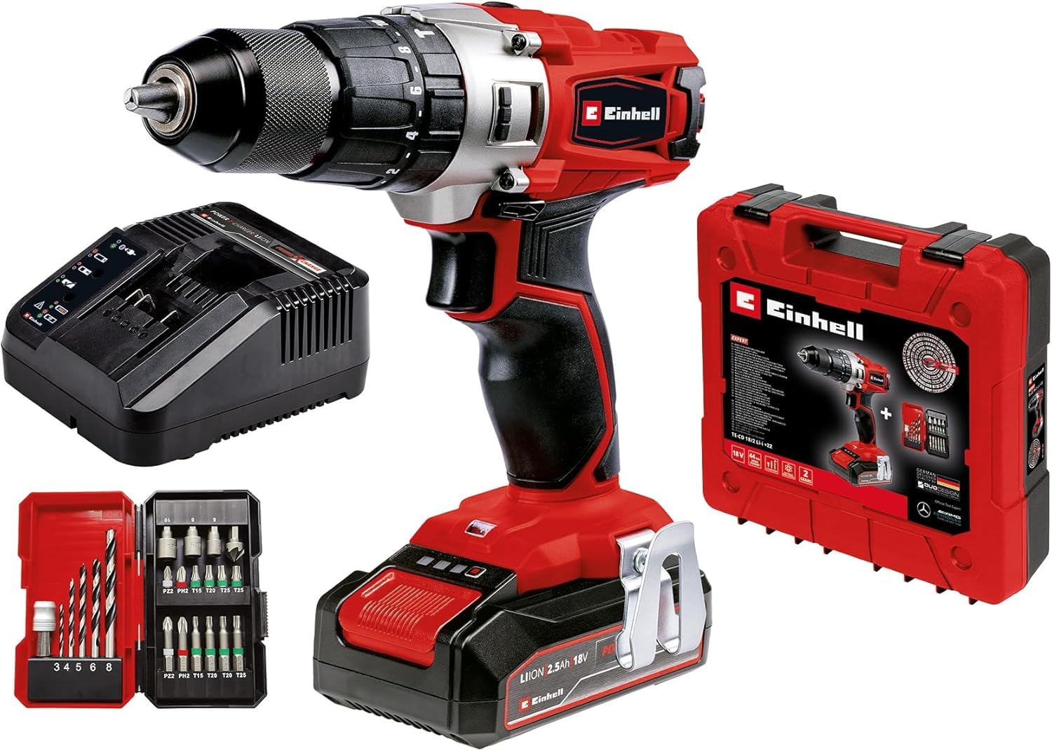 Einhell Akku-Schlagbohrschrauber TE-CD 18/2 Li-i – 44 Nm Power X-Change mit 22-tlg. Zubehör