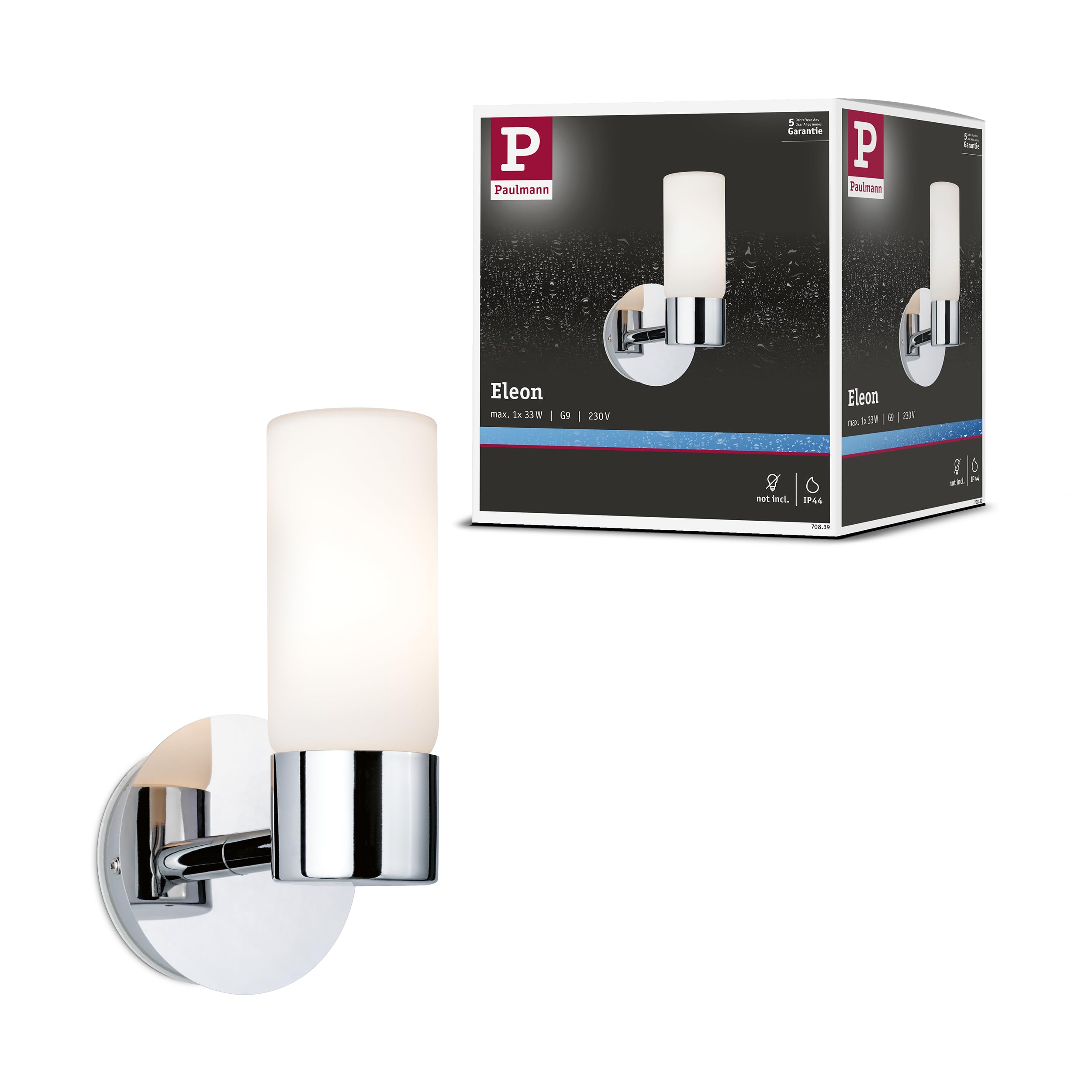 Paulmann Eleon Wandleuchte IP44 – Chrom Satin Wandlampe mit G9-Sockel