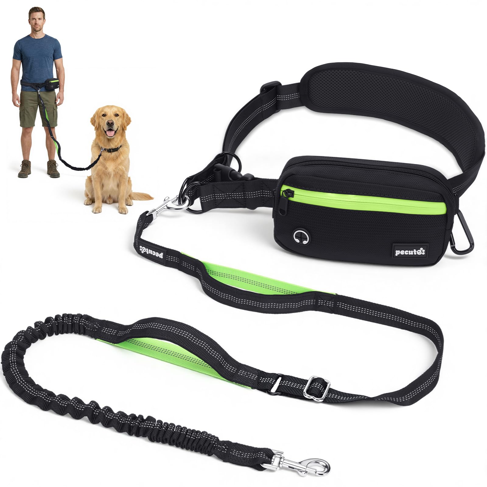 pecute Joggingleine für Hunde 15–55 kg mit Bauchgurt – Freihändiges Laufen & Stoßdämpfer