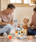 Zaxiva Motorikwürfel aus Holz – 6-in-1 Activity Spielzeug ab 1 Jahr für Kleinkinder – Bild 2