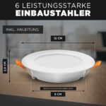 Luxari LED Einbaustrahler 6er Set 9W 230V – Flache Deckenstrahler IP54 3000K Warmweiss – Bild 2