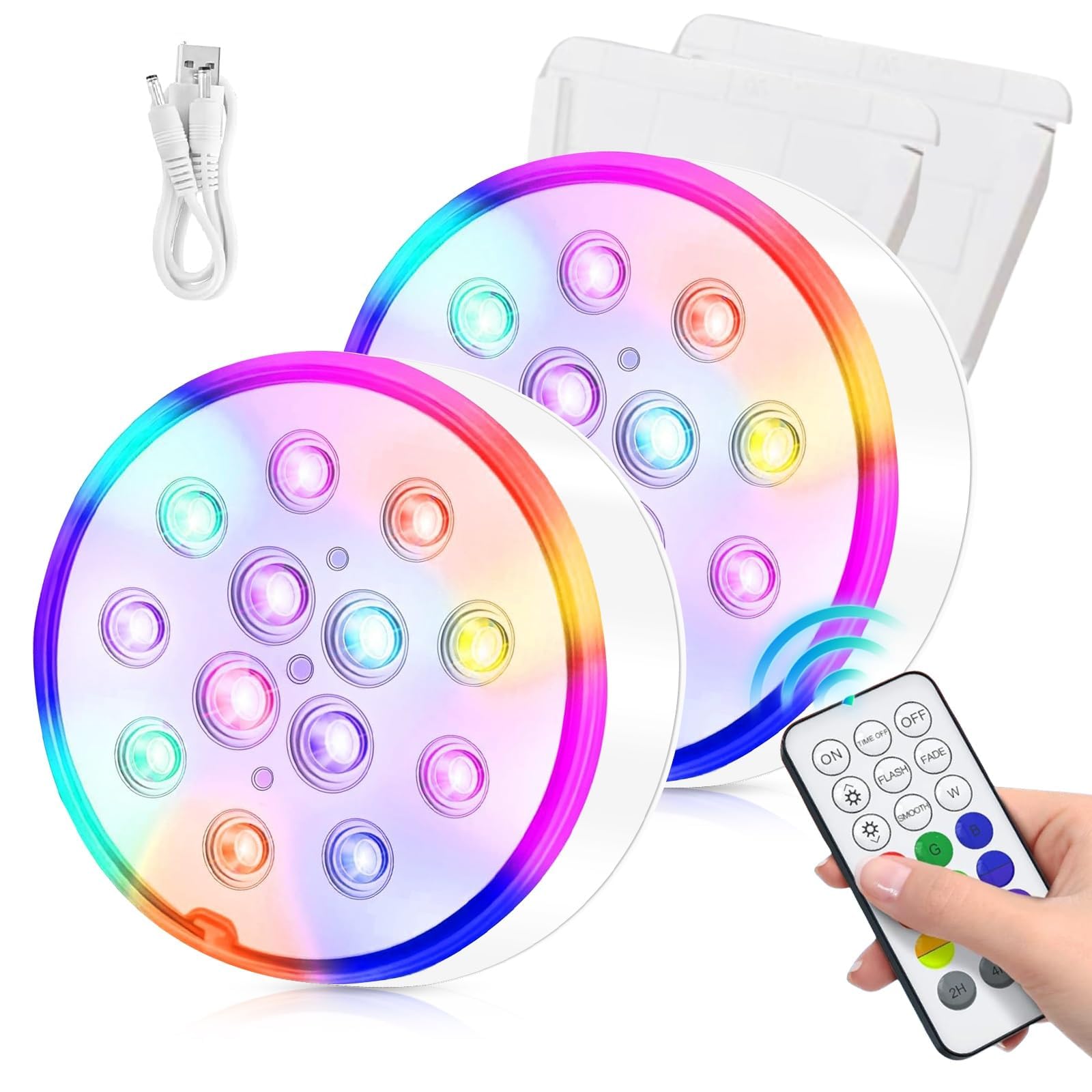 HOSPAOP Unterwasser LED Poolbeleuchtung – RGB 13 LEDs mit RF Fernbedienung & USB, 2er Set