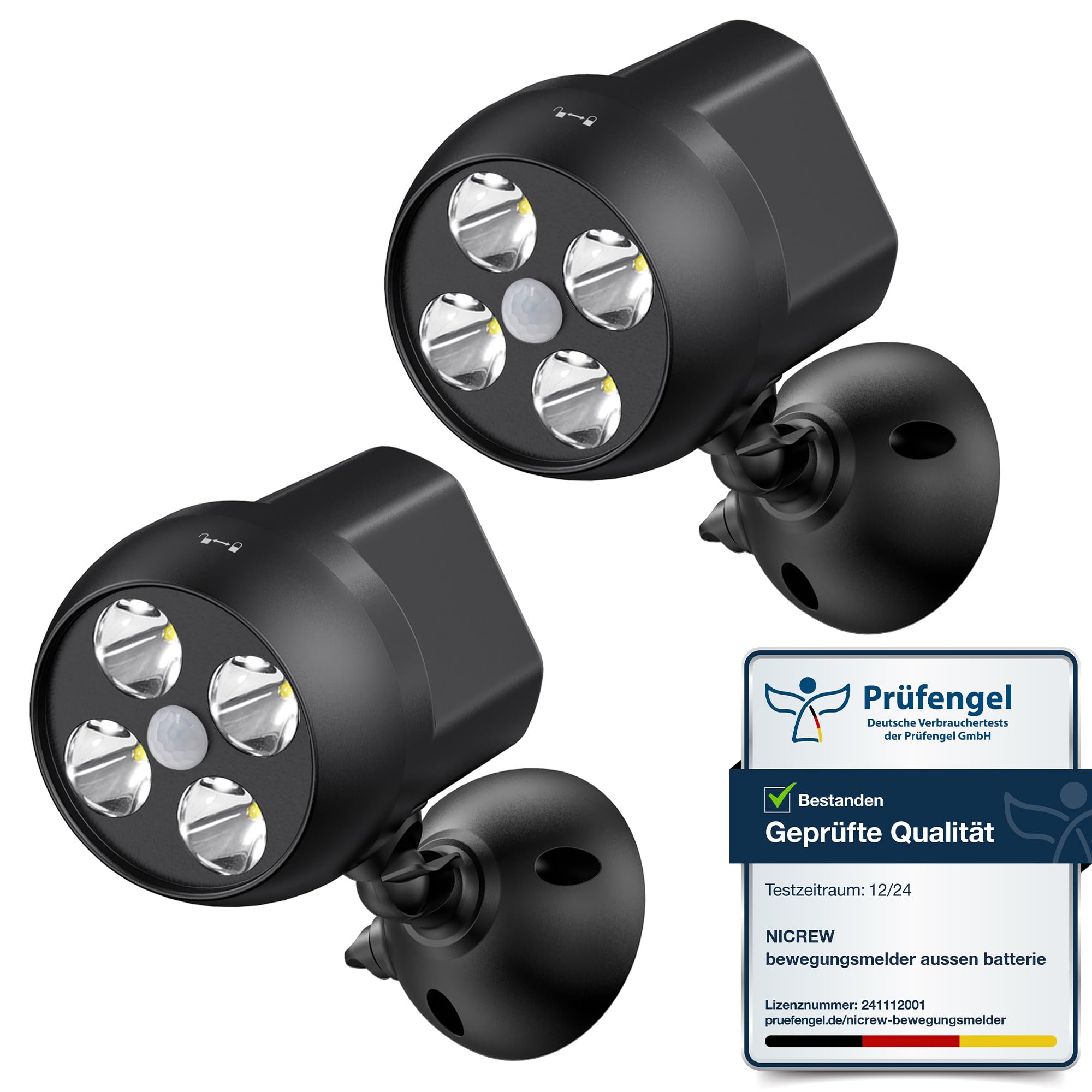 NICREW Bewegungsmelder Aussen 2er Set – PIR Sensor mit 600 Lumen LED für Sicherheit
