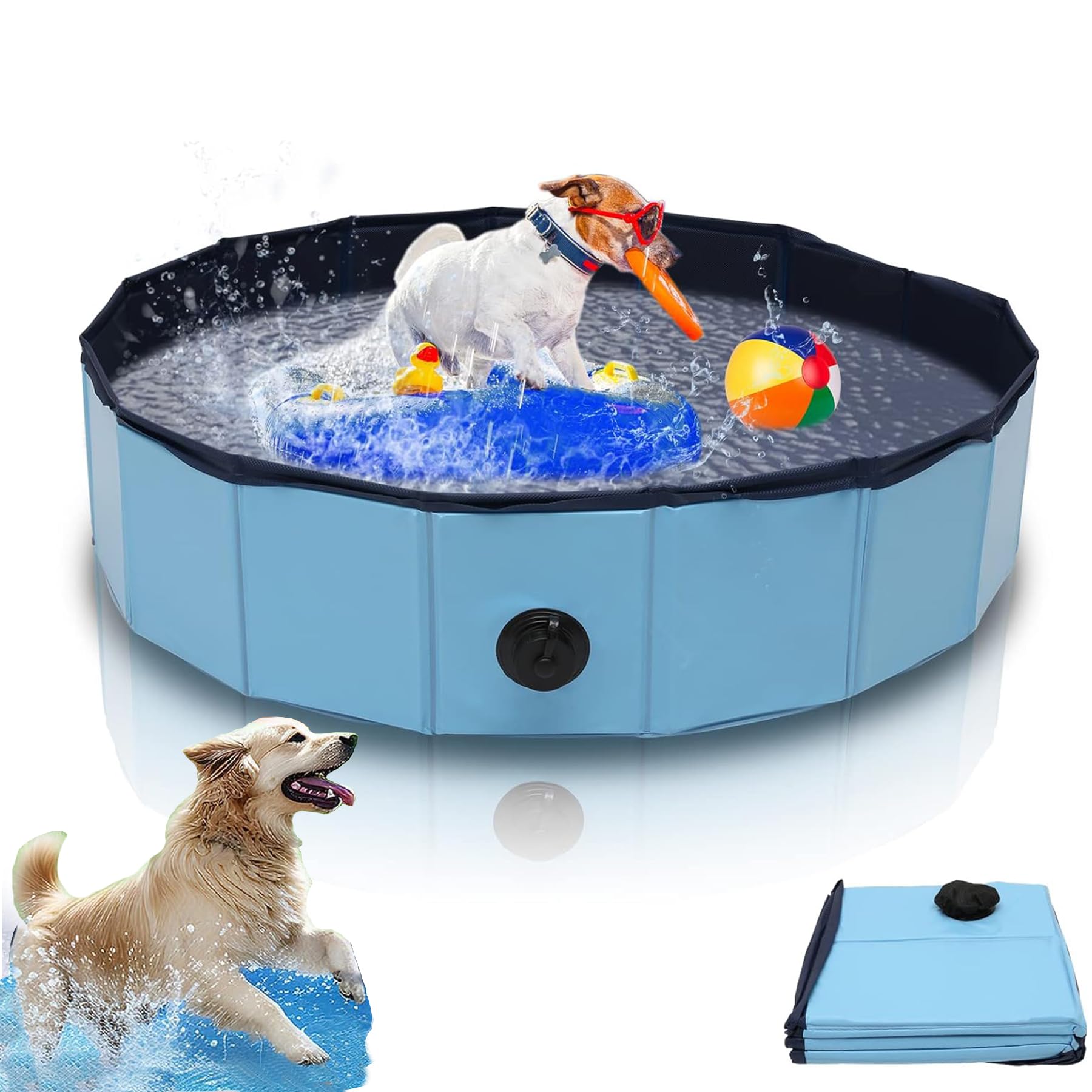 Zegupal Hundepool 80x20cm – Faltbarer Schwimmpool mit rutschfestem PVC für alle Hunderassen
