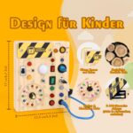 Hoarosall Montessori Aktivitätsbrett mit Uhr – 10 LED-Schalter Sensorikspielzeug ab 1 Jahr – Bild 2