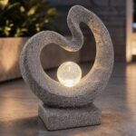 Arnusa Solarleuchte Skulptur Granit-Optik 39 cm – Moderne Gartenbeleuchtung mit Glaskugel – Bild 5
