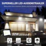 Jiubiaz LED Strahler 50W Außen dimmbar – IP66 Flutlicht 3000K-6500K für Garten & Hof (4er Set) – Bild 2